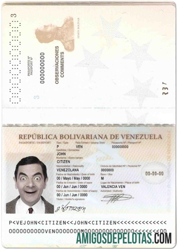 Passaporte venezuelano exemplo real